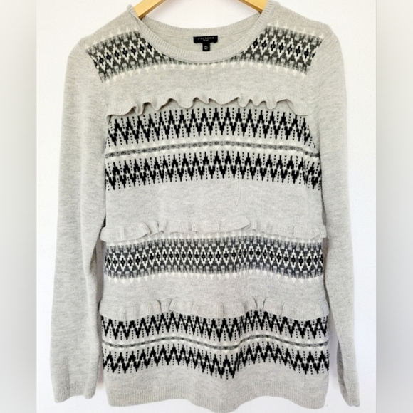 Talbots Women's Lambswool Blend Sweater Nordic Isle Pattern Ruffle Decor Medium - Picture 2 of 16